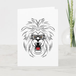 Roaring cool lion with glasses shows the boss card