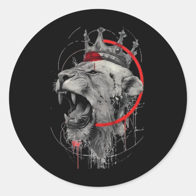 Roaring Crowned Lion Trash Polka Sticker (Front)
