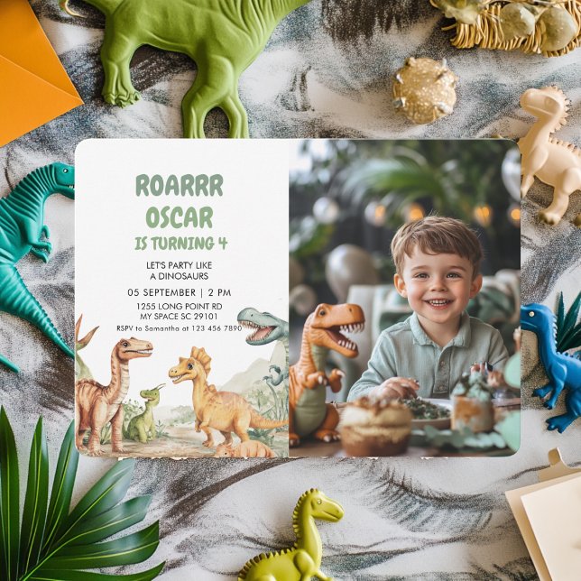 Roaring Dinosaur Birthday Party Photo Invitation (Creator Uploaded)