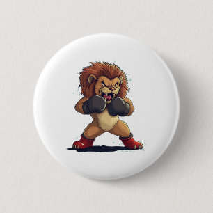 Roaring Fighter Look With This Lion In Boxing Glov 2 Inch Round Button