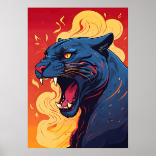 Roaring Fire Panther – Bold Jungle Cat in Flames Poster