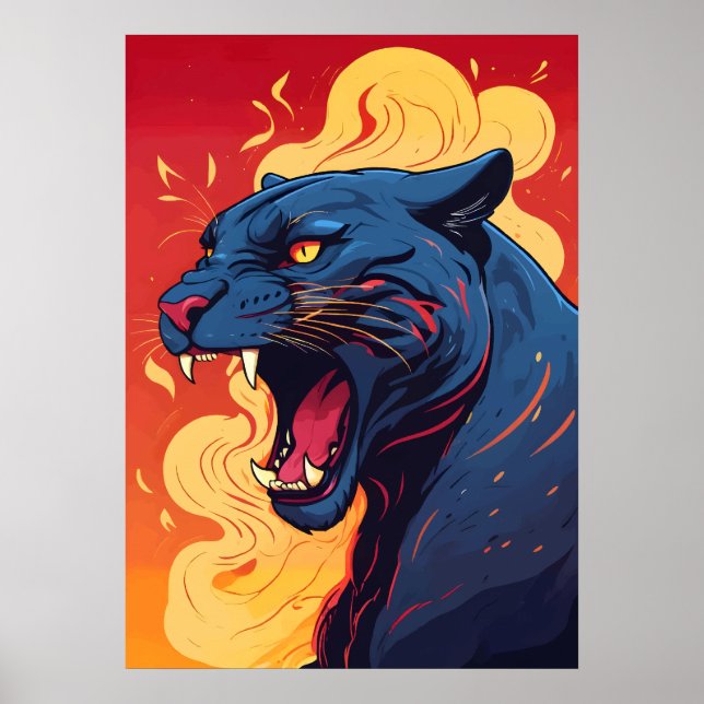 Roaring Fire Panther – Bold Jungle Cat in Flames Poster (Front)