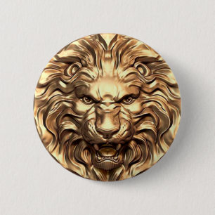 Roaring gold lion head 2 inch round button