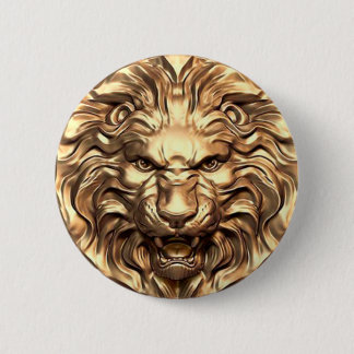 Roaring gold lion head 2 inch round button