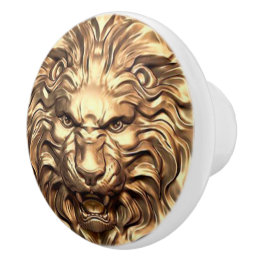 Roaring Gold Lion Head Ceramic Knob