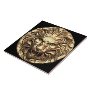 Roaring Gold Lion Head Ceramic Tile