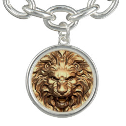 Roaring Gold Lion Head Charm Bracelet