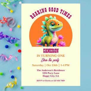 Roaring Good Times Dinosaur 1st Birthday party Invitation