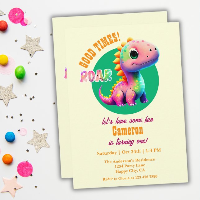 Roaring Good Times Dinosaur 1st Birthday party Invitation (Creator Uploaded)