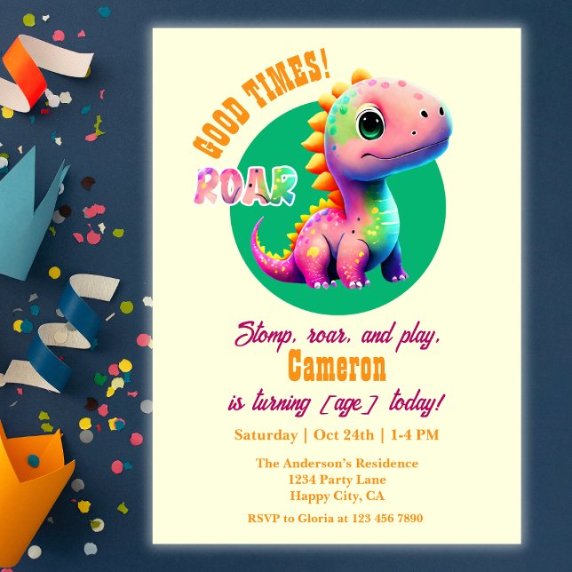 Roaring Good Times Dinosaur Any Age Birthday party Invitation (Creator Uploaded)