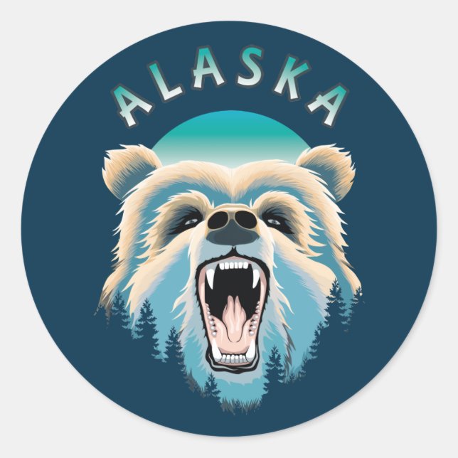 Roaring Grizzly Bear Face - Alaska Wildlife Classic Round Sticker (Front)