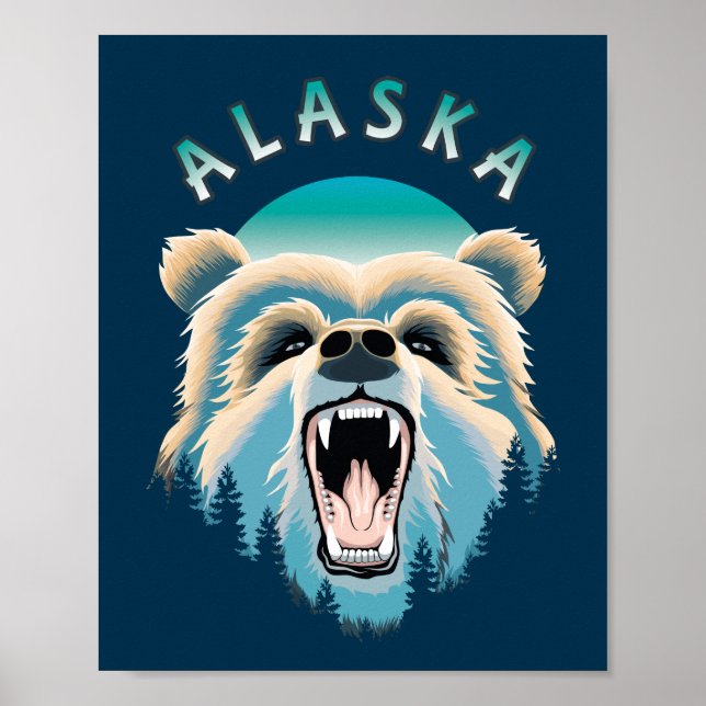 Roaring Grizzly Bear Face - Alaska Wildlife Poster (Front)