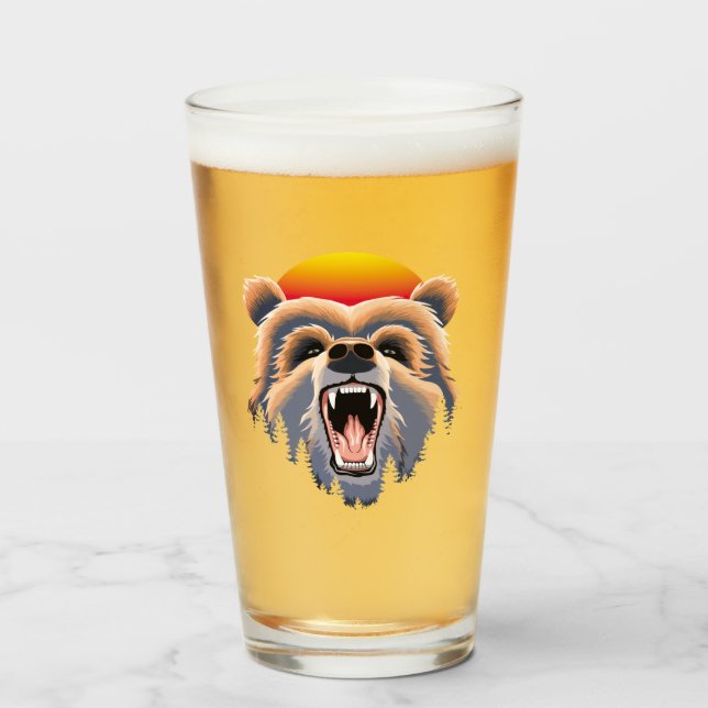 Roaring Grizzly Bear Face Glass (Front Filled)