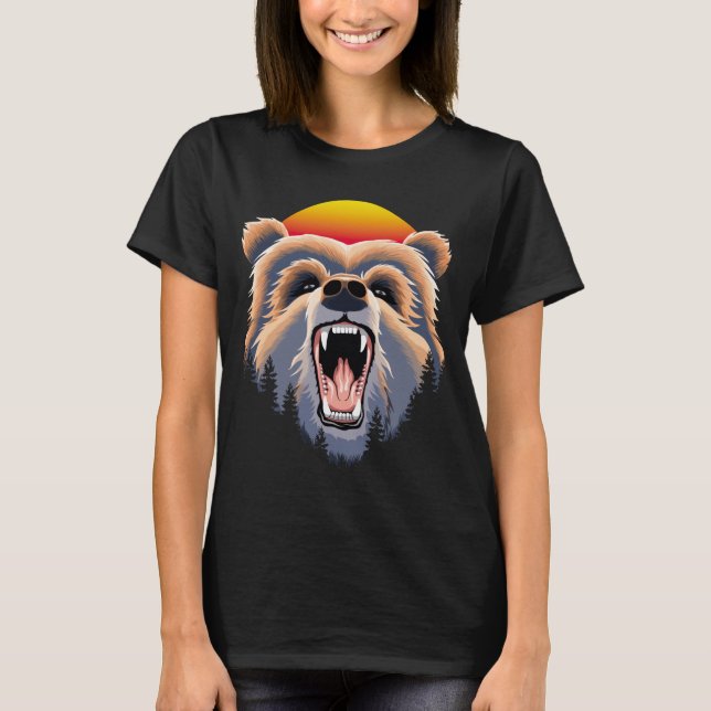 Roaring Grizzly Bear Face T-Shirt (Front)