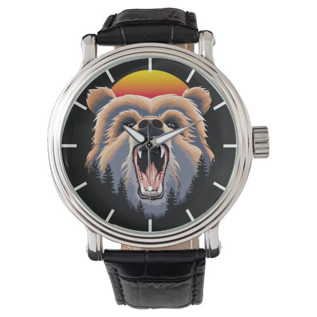Roaring Grizzly Bear Face Watch (Front)