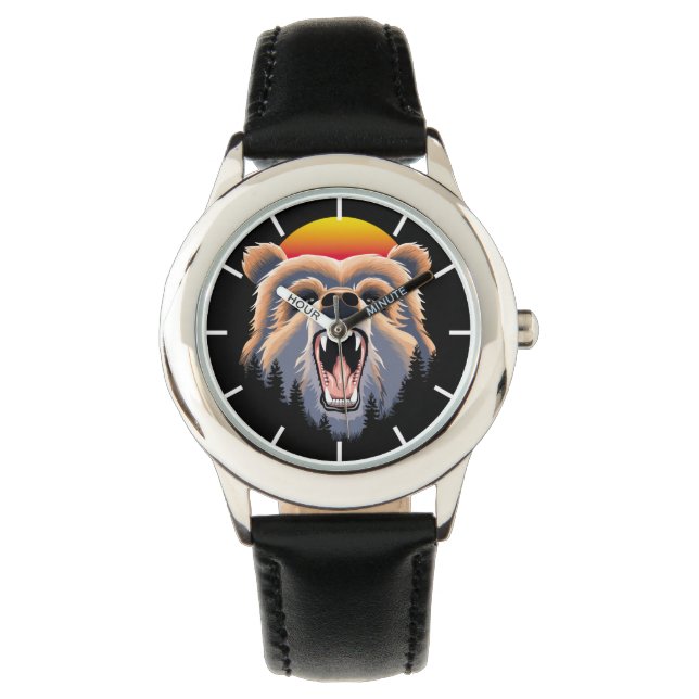 Roaring Grizzly Bear Face Watch (Front)