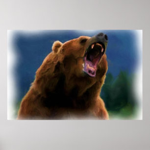 ROARING GRIZZLY BEAR POSTER