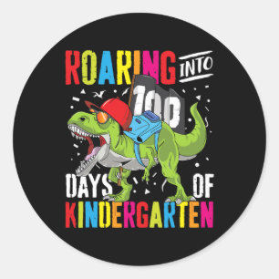 Roaring Into 100 Days Kindergarten Fun T Rex Dinos Classic Round Sticker