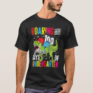 Roaring Into 100 Days Kindergarten Funny T Rex Din T-Shirt
