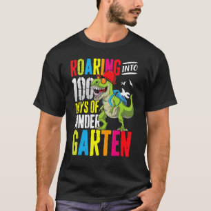 Roaring Into 100 Days Kindergarten Rex Dinosaur B T-Shirt