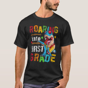 Roaring Into 1st Grade Dinosaur Boys Kids Back To  T-Shirt