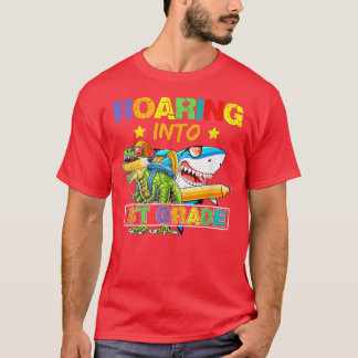 Roaring Into 1st Grade Dinosaur Shark Back To Scho T-Shirt