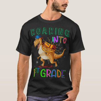 Roaring into 1st Grade Skating Dinosaur Back to Sc T-Shirt