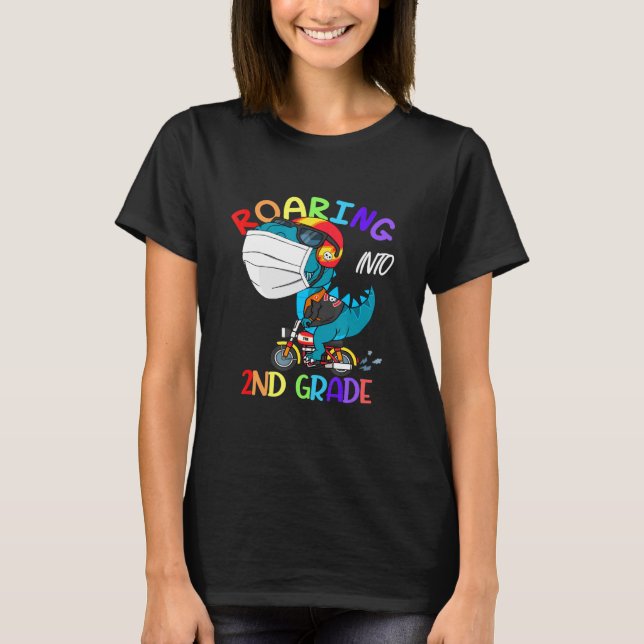 Roaring Into 2nd Second Grade Dinosaur Face Mask B T-Shirt (Front)