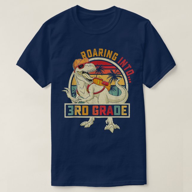 Roaring Into 3rd Grade Dinosaur Kids Back To Schoo T-Shirt (Design Front)