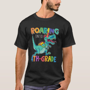 Roaring Into 4Th Grade Dinosaur Back To School Boy T-Shirt