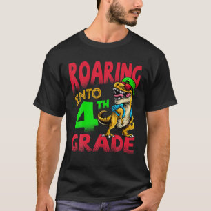 Roaring Into 4Th Grade Dinosaur T Rex Back To Scho T-Shirt