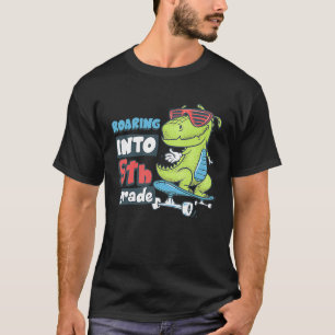 Roaring Into 5th Grade Back To School Dinosaur Kid T-Shirt