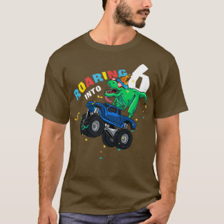 Roaring Into 6 6th Birthday Party Dinosaur Monster T-Shirt