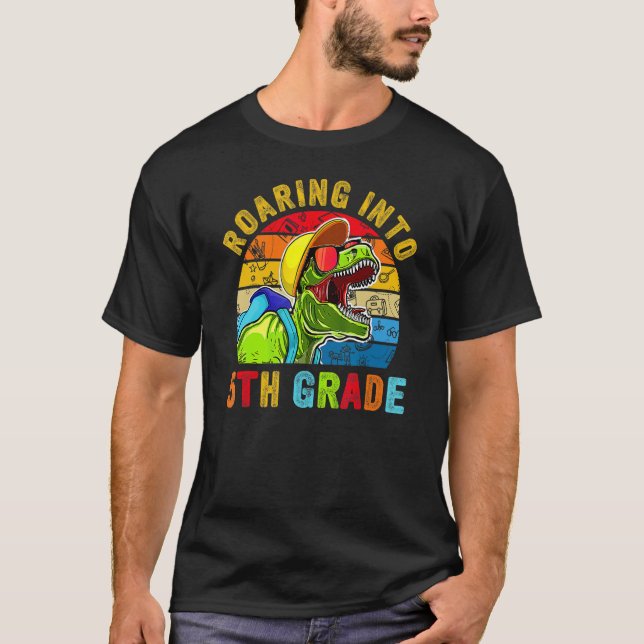 Roaring Into Fifth Grade Rex Happy 5th Day Of Scho T-Shirt (Front)