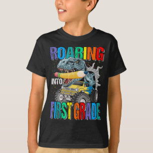 Roaring Into First Grade Monster Truck Dinosaur T-Shirt