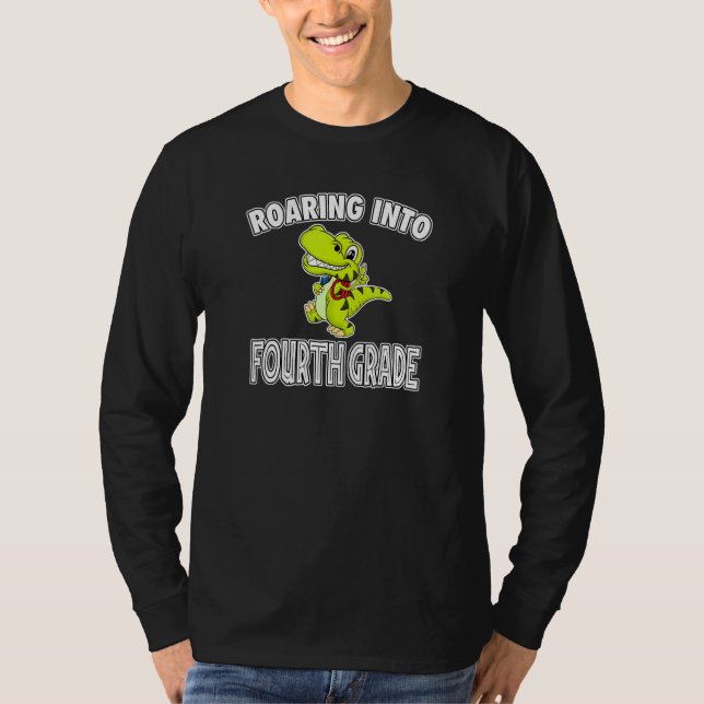 Roaring Into Fourth Grade Rex Dinosaur Back To Sch T-Shirt (Front)