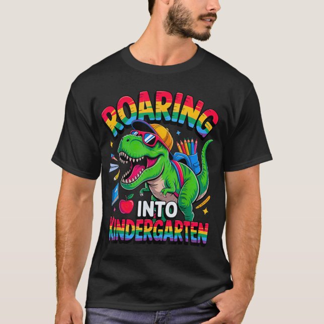 Roaring Into Kindergarten Back To School Boys  T-Shirt (Front)
