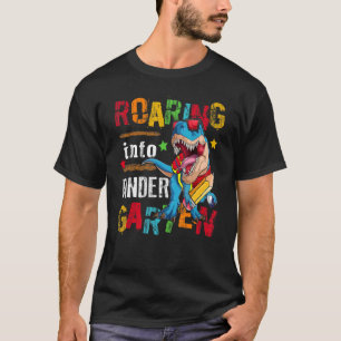Roaring Into Kindergarten Dinosaur Boys Kids Back T-Shirt