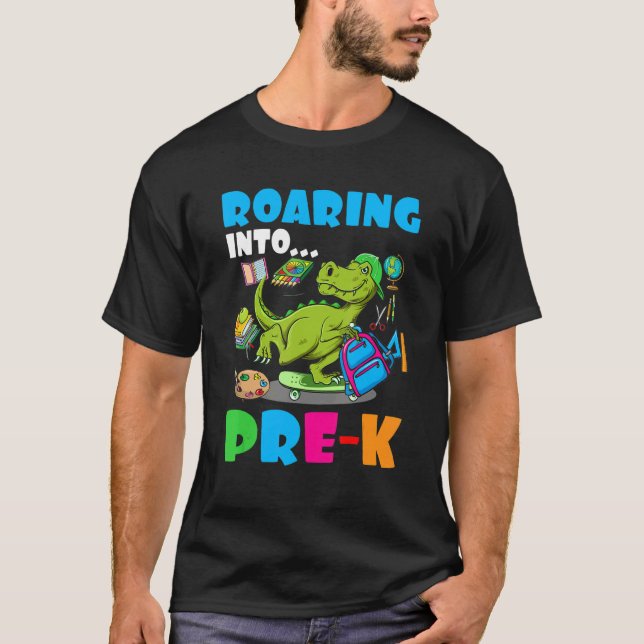 Roaring Into Pre K Dinosaur Kids Back To School Bo T-Shirt (Front)