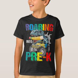 Roaring Into Pre-K Monster Truck Dinosaur Boys  T-Shirt