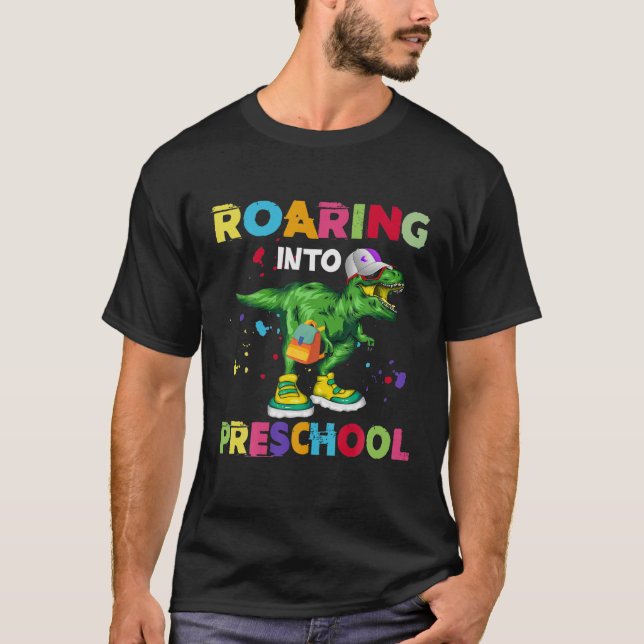 Roaring Into Pre-K School Dinosaur Back To School T-Shirt (Front)