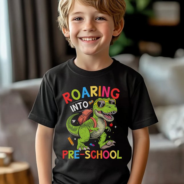 Roaring into Pre-School Dinosaur– First Day of Pre T-Shirt (Creator Uploaded)