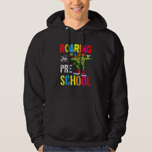 Roaring Into Preschool Dinosaur Teacher Pre K Back Hoodie