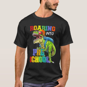 Roaring Into Preschool Dinosaur Teacher Pre K Back T-Shirt