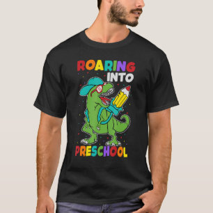 Roaring Into Preschool Dinosaur Teacher Pre K Back T-Shirt