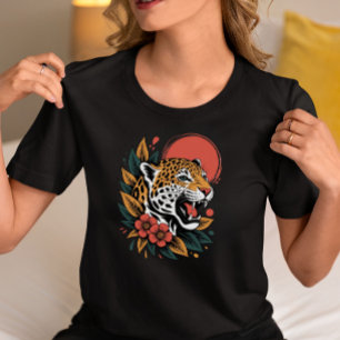 Roaring Jaguar Floral Sunset  T-Shirt