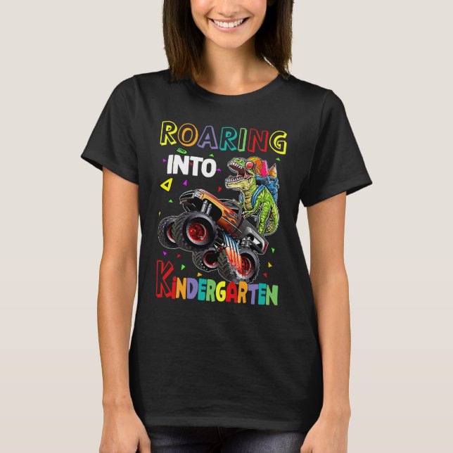 Roaring Kindergarten Dinosaur Monster Truck Back t T-Shirt (Front)