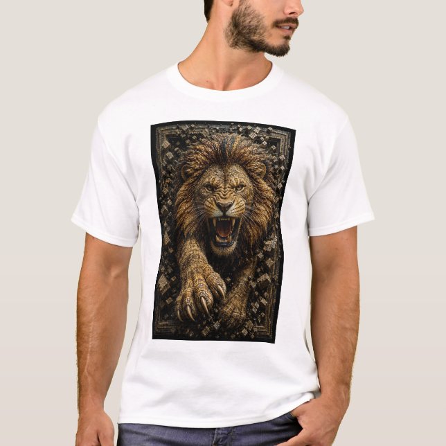Roaring Lion – 3D Micro Mosaic T-Shirt (Front)
