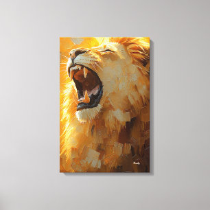 Roaring Lion in Dynamic Impasto Art Canvas Print