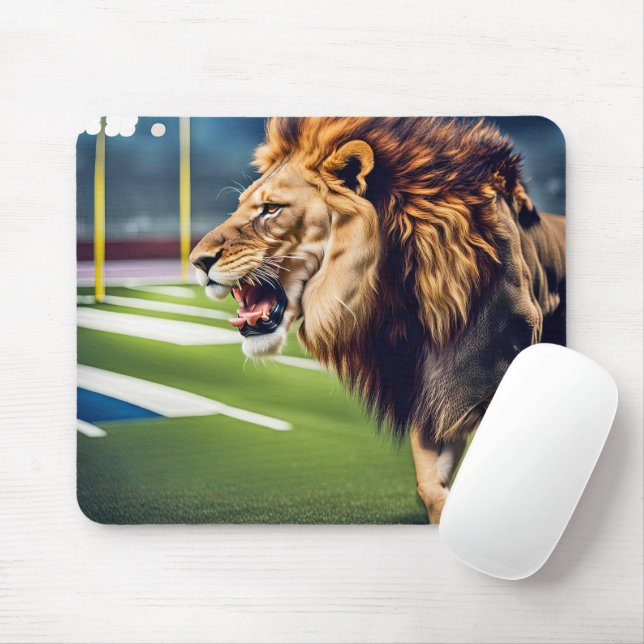 Roaring Lion In Football Stadium Mouse Pad (With Mouse)